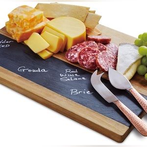 REFINERY & CO ACACIA WOOD AND SLATE CHEESE BOARD - NEW IN BOX